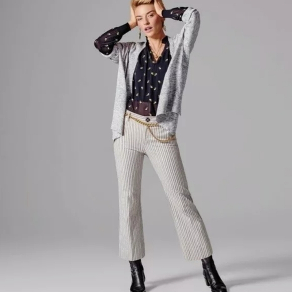 CAbi Wide Legged Cropped Striped Pants Sz 10 - Picture 2 of 10